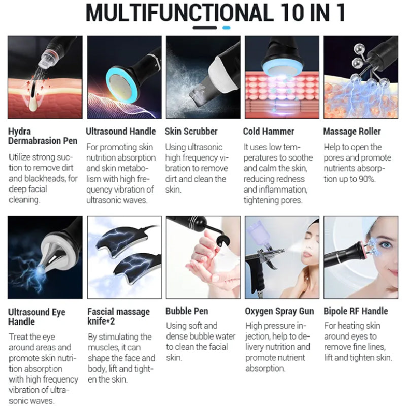 professional 10 in 1 hydra microdermabrasion h2o2 facial machine RF Bubble deep cleaning facial skin pores
